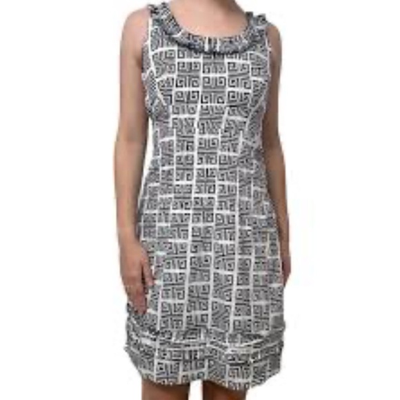 Tory Burch Dress Mini Shift Black White Geometric Size 4. Style # 12081481. - Picture 2 of 6